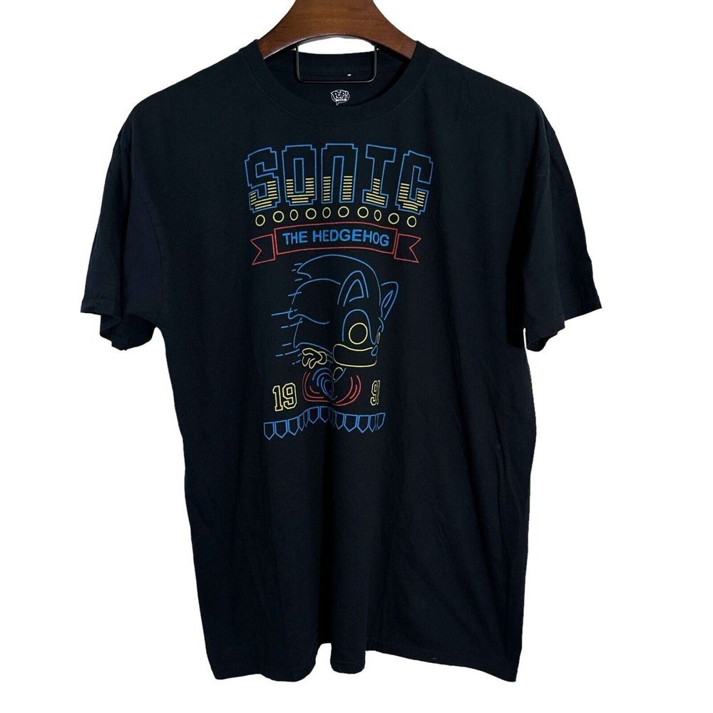 Sonic The Hedgehog Black Neon Color Graphic Short Sleeve Cotton T Shirt 2XL